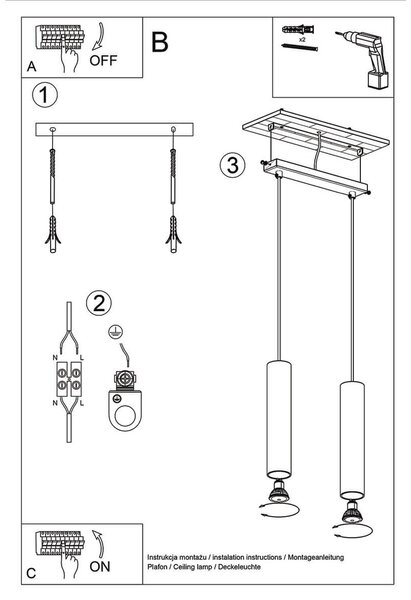 Lampada a sospensione 2xGU10 in acciaio LAGOS 2