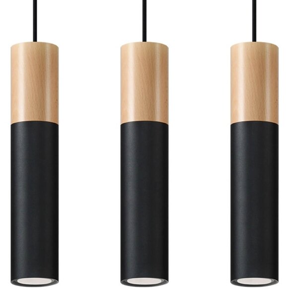 Lampada a Sospensione 3xGU10 PABLO 3 Nera in Legno e Acciaio