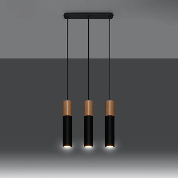 Lampada a Sospensione 3xGU10 PABLO 3 Nera in Legno e Acciaio