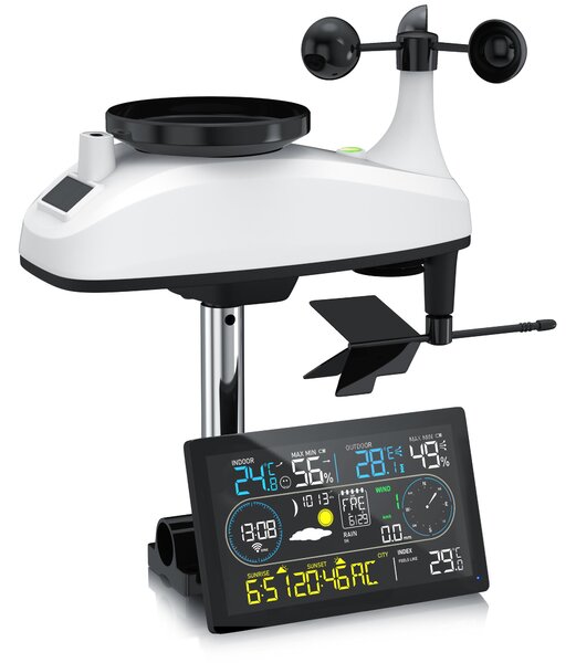Stazione meteo wireless Brandson con sensore esterno, stazione meteo wireless, 7in1, WLAN, controllo app WiFi Tuya Smart Life, temperatura, umidità, pressione dell'aria, anemometro, pluviometro, visualizzazione tendenze