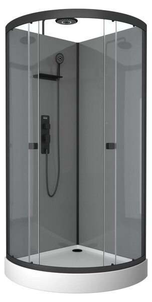 Doccia completa Marwell doccia completa Grey Style Round 215x90x90cm - doccia prefabbricata con vetro temperato da 5 mm - con ripiano per utensili da doccia