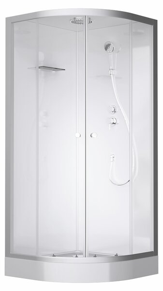 Doccia completa MARWELL Doccia completa Silver Round 90 x 90 x 217 cm - Doccia rotonda con ingresso frontale - Cabina doccia con profili in alluminio di alta qualità - Altezza ingresso 15 cm