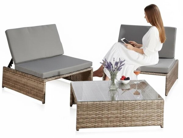 Gruppo di sedute Mucola set da giardino in polyrattan 2 poltrone e tavolo salotto da giardino mobili da giardino set da pranzo - grigio