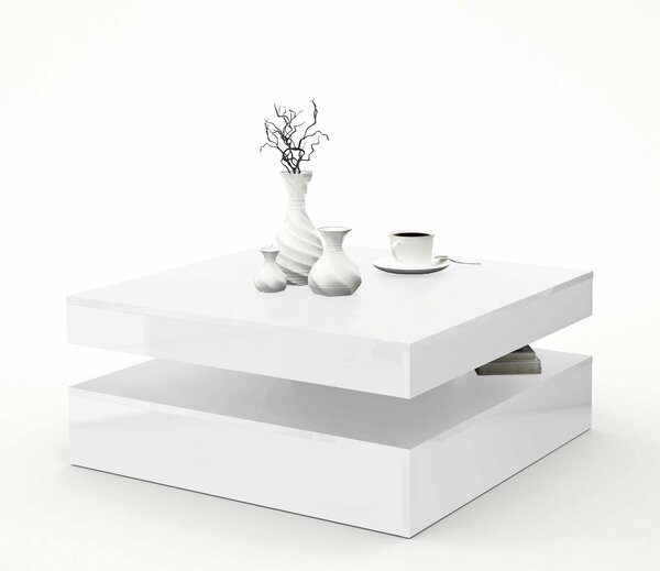 Tavolino TURN 78 x 78 cm piano girevole bianco ottico lucido di Forte