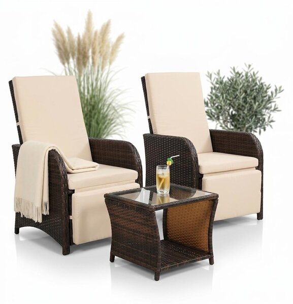 Mucola set di sedute 2 poltrone e tavolo polyrattan set da salotto mobili da giardino gruppo di sedute da giardino set da pranzo - marrone