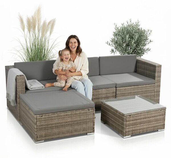 Mucola mobili da giardino 5 pz. gruppo salotto da giardino set pouf polyrattan nero set salotto gruppo pranzo balcone - grigio