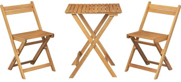 Set in legno di acacia - composto da un tavolo quadrato e 2 sedie pieghevoli
