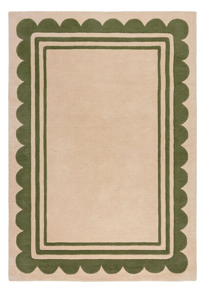 Tappeto in lana tessuto a mano di colore verde-naturale 120x170 cm Lois Scallop - Flair Rugs