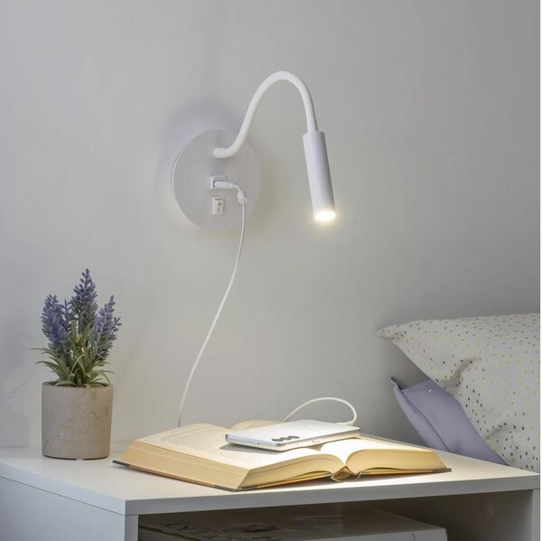 Brilagi - LED Lampada flessibile da muro con porta USB MAYA LED/3W/230V bianco