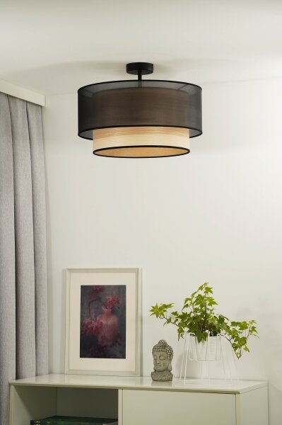 Duolla - Lampadario a plafone WOOD BOHO 1xE27/15W/230V diametro 45 cm nero/beige