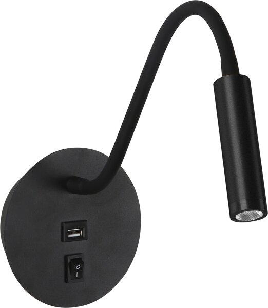 Brilagi - LED Lampada flessibile da muro con porta USB MAYA LED/3W/230V nero