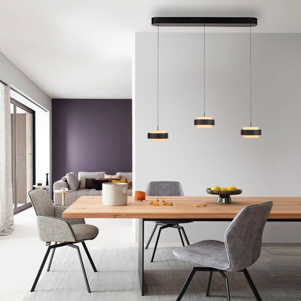 Schöner Wohnen SCHÖNER WOHNEN Lampada LED a sospensione 3 luci, nera, 3000 K Elmo, dimmerabile, Nero, Soggiorno / Sala da pranzo, Metallo, Moderno
