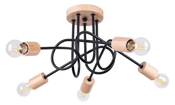 Sollux SL.1478 - Lampadario a plafone EMBER 5xE27/15W/230V nero/beige/faggio