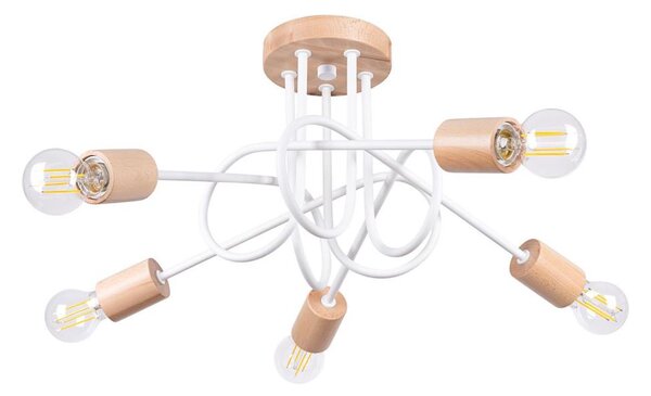 Sollux SL.1475 - Lampadario a plafone EMBER 5xE27/15W/230V bianco/beige/faggio