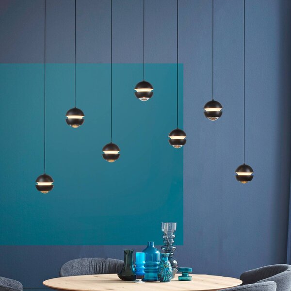 Schöner Wohnen SCHÖNER WOHNEN Lampada LED a sospensione 7 luci lunga 3.000K Lini, dimmerabile, Nero, Soggiorno / Sala da pranzo, Plastica, Moderno