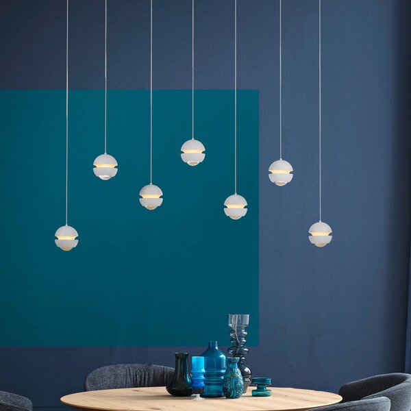 Schöner Wohnen SCHÖNER WOHNEN Lampada LED a sospensione 7 luci Lini bianca, 3.000 K Lini, dimmerabile, Bianco / Opale, Soggiorno / Sala da pranzo, Plastica, Moderno
