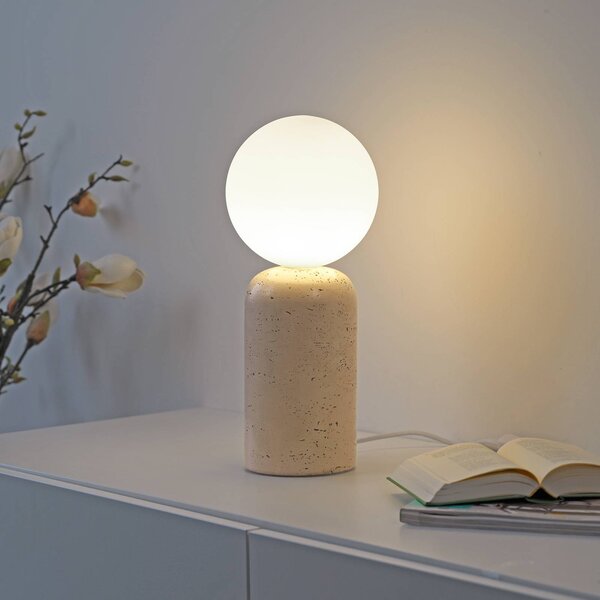 Schöner Wohnen Lampada da tavolo Traventa, Crema / Ambra, Soggiorno / Sala da pranzo, calcestruzzo / cemento, Mediterraneo, Lampada da tavolo
