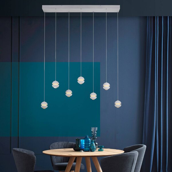 Schöner Wohnen SCHÖNER WOHNEN Lampada LED a sospensione 7 luci Lini bianca, 3.000 K Lini, dimmerabile, Bianco / Opale, Soggiorno / Sala da pranzo, Plastica, Moderno