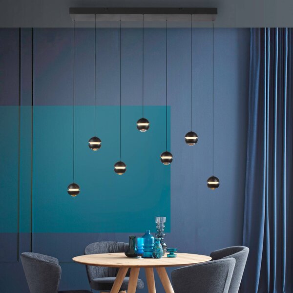 Schöner Wohnen SCHÖNER WOHNEN Lampada LED a sospensione 7 luci lunga 3.000K Lini, dimmerabile, Nero, Soggiorno / Sala da pranzo, Plastica, Moderno