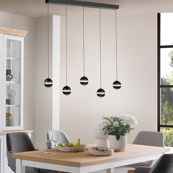 Schöner Wohnen Lampada a sospensione in vetro Lini, dimmerabile, Nero, Soggiorno / Sala da pranzo, Metallo, Moderno, Lampada a sospensione