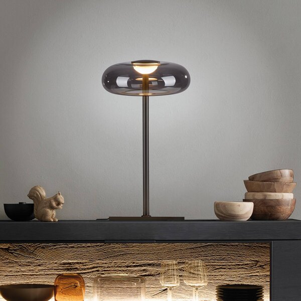 Schöner Wohnen Lampada da tavolo a LED Posh, dimmerabile, Alluminio / Grigio / Zincato, Soggiorno / Sala da pranzo, Vetro, Moderno, Lampada da tavolo LED
