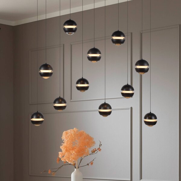 Schöner Wohnen SCHÖNER WOHNEN Lampada LED a sospensione 11 luci Lini nera lunga 3000K Lini, dimmerabile, Nero, Soggiorno / Sala da pranzo, Plastica, Moderno