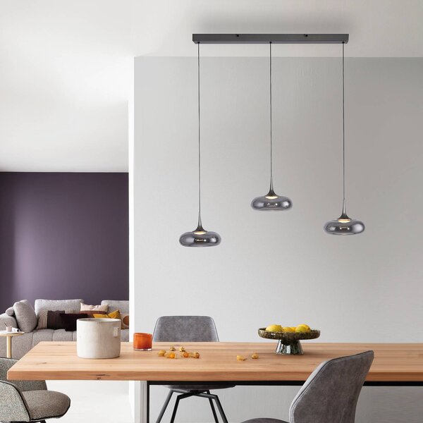 Schöner Wohnen Lampada a sospensione in vetro Posh, dimmerabile, Alluminio / Grigio / Zincato, Soggiorno / Sala da pranzo, Vetro, Moderno, Lampada a sospensione