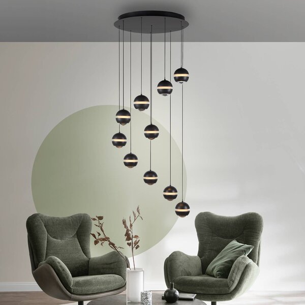 Schöner Wohnen SCHÖNER WOHNEN Lampada LED a sospensione Lini nera 10 luci Lini, dimmerabile, Nero, Soggiorno / Sala da pranzo, Plastica, Moderno