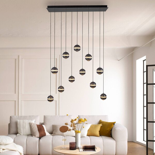 Schöner Wohnen SCHÖNER WOHNEN Lampada LED a sospensione 11 luci Lini nera lunga 3000K Lini, dimmerabile, Nero, Soggiorno / Sala da pranzo, Plastica, Moderno