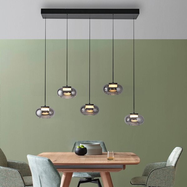 Schöner Wohnen Lampada a sospensione in vetro Sia, dimmerabile, Alluminio / Grigio / Zincato, Soggiorno / Sala da pranzo, Vetro, Moderno, Lampada a sospensione