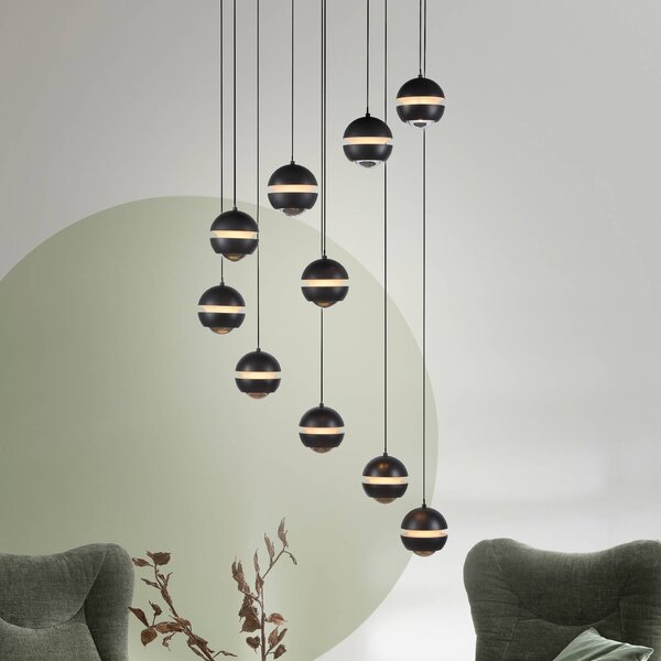 Schöner Wohnen SCHÖNER WOHNEN Lampada LED a sospensione Lini nera 10 luci Lini, dimmerabile, Nero, Soggiorno / Sala da pranzo, Plastica, Moderno