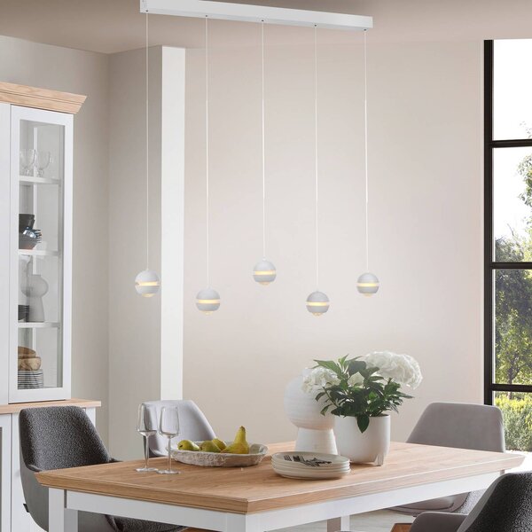 Schöner Wohnen Lampada a sospensione in vetro Lini, dimmerabile, Bianco / Opale, Soggiorno / Sala da pranzo, Metallo, Moderno, Lampada a sospensione