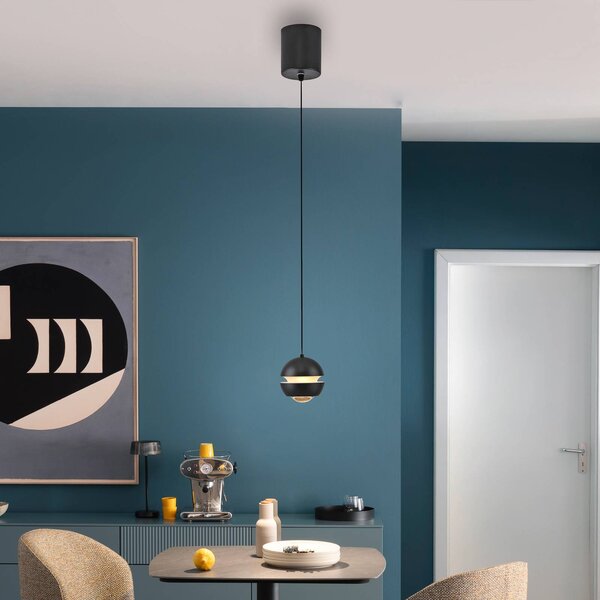 Schöner Wohnen Lampada a sospensione in vetro Lini, Nero, Soggiorno / Sala da pranzo, Metallo, Moderno, Lampada a sospensione