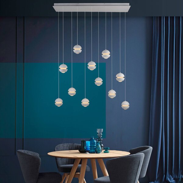 Schöner Wohnen lampada LED a sospensione 11 luci, 3.000 K Lini, dimmerabile, Bianco / Opale, Soggiorno / Sala da pranzo, Plastica, Moderno
