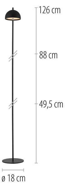 Schöner Wohnen Lampada LED da pavimento ricaricabile Bellis, nera, IP54 dimmerabile, Nero, Soggiorno / Sala da pranzo, Metallo, Scandinavo
