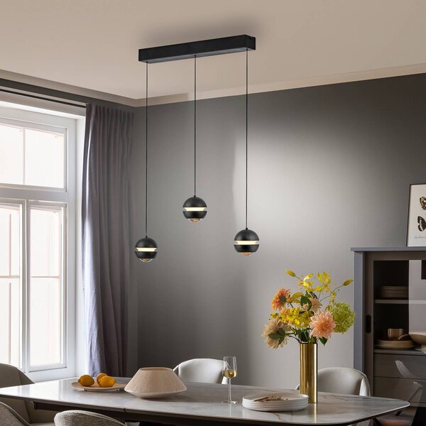 Schöner Wohnen Lampada a sospensione in vetro Lini, dimmerabile, Nero, Soggiorno / Sala da pranzo, Metallo, Moderno, Lampada a sospensione