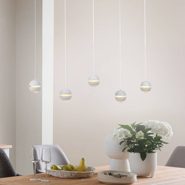 Schöner Wohnen Lampada a sospensione in vetro Lini, dimmerabile, Bianco / Opale, Soggiorno / Sala da pranzo, Metallo, Moderno, Lampada a sospensione