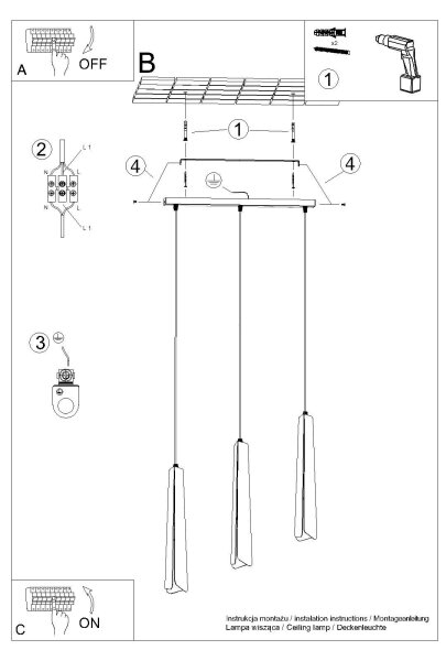 Sollux SL.1399 - Lampadario a sospensione con filo PRYSM 3xG9/8W/230V bianco