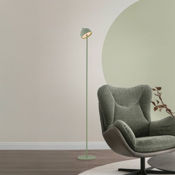 Schöner Wohnen Lampada LED da pavimento ricaricabile Bellis, Risveglio dimmerabile, Verde, Soggiorno / Sala da pranzo, Metallo, Scandinavo