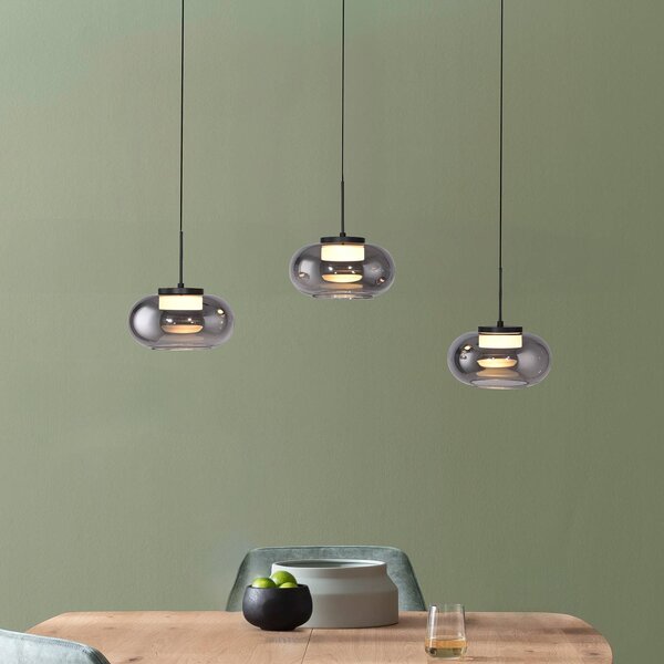 Schöner Wohnen Lampada a sospensione in vetro Sia, dimmerabile, Alluminio / Grigio / Zincato, Soggiorno / Sala da pranzo, Vetro, Moderno, Lampada a sospensione