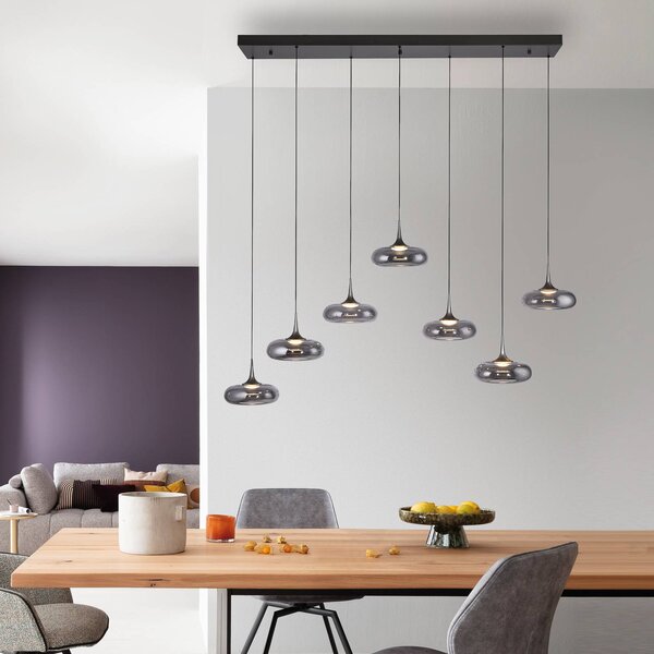 Schöner Wohnen Lampada a sospensione in vetro Posh, dimmerabile, Alluminio / Grigio / Zincato, Soggiorno / Sala da pranzo, Vetro, Moderno, Lampada a sospensione