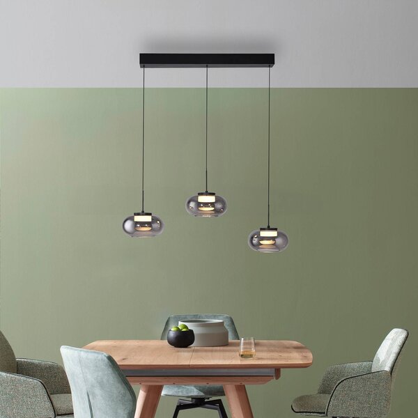 Schöner Wohnen Lampada a sospensione in vetro Sia, dimmerabile, Alluminio / Grigio / Zincato, Soggiorno / Sala da pranzo, Vetro, Moderno, Lampada a sospensione
