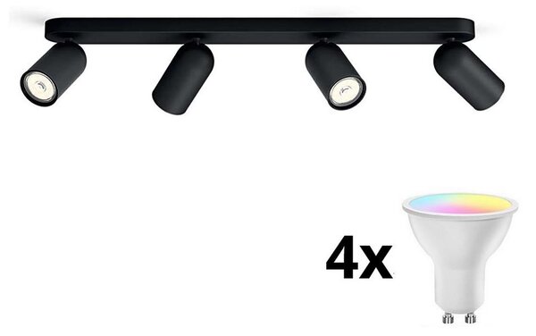 Philips - Faretto dimmerabile LED RGBW 4xGU10/4,8W/230V3000K nero + telecomando
