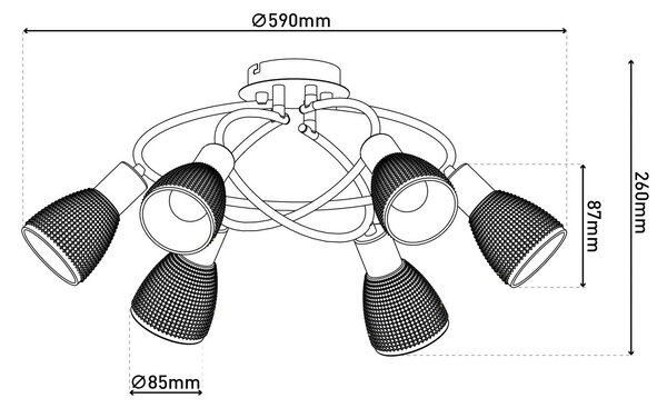 Näve Plafoniera soffitto Lindita, Alluminio / Grigio / Zincato, Soggiorno / Sala da pranzo, Vetro, Plafoniera