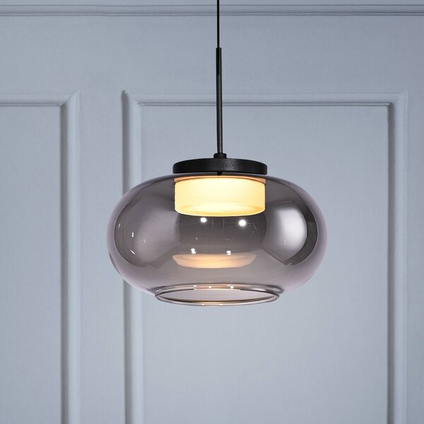 Schöner Wohnen Lampada a sospensione in vetro Sia, dimmerabile, Alluminio / Grigio / Zincato, Soggiorno / Sala da pranzo, Vetro, Moderno, Lampada a sospensione