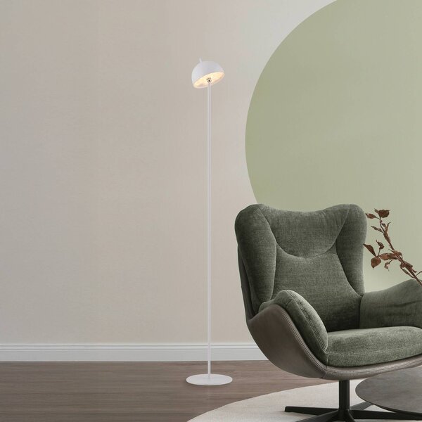 Schöner Wohnen Lampada LED da pavimento ricaricabile Bellis, bianca, IP54 dimmerabile, Bianco / Opale, Soggiorno / Sala da pranzo, Metallo, Scandinavo