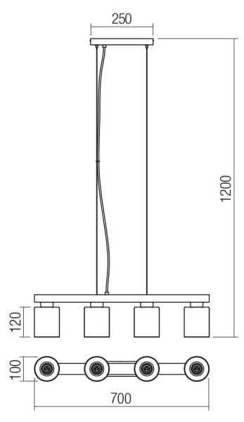 Redo 01-3986 - Lampadario a sospensione con filo ROTIS 4xE27/15W/230V