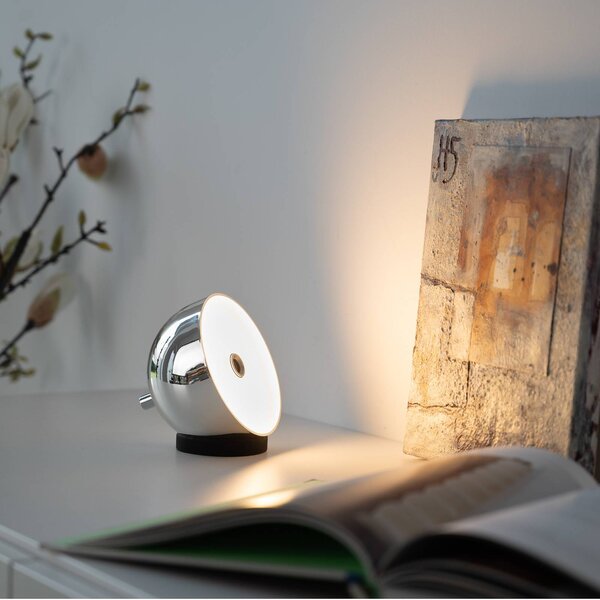 Schöner Wohnen lampada LED da tavolo a ricarica Bellies, cromata, IP54 dimmerabile, Cromo / Argento, Soggiorno / Sala da pranzo, Metallo, Scandinavo