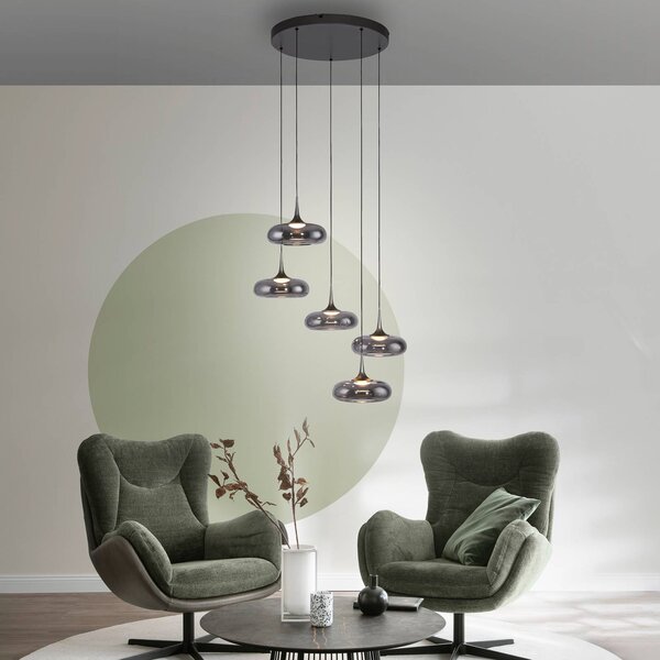 Schöner Wohnen Lampada a sospensione in vetro Posh, dimmerabile, Alluminio / Grigio / Zincato, Soggiorno / Sala da pranzo, Vetro, Moderno, Lampada a sospensione