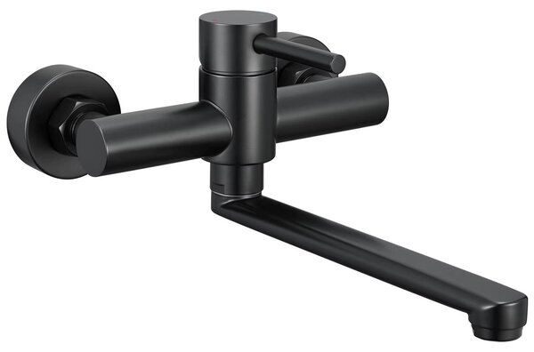 Miscelatore da cucina – Montaggio a parete con beccuccio girevole a 360° – Acqua calda/fredda – Risparmio idrico – Acciaio inossidabile 304 – Attacco G1/2 – Nero